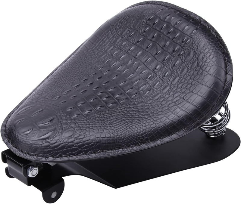 DREAMIZER Motorcycle Seat Cushion Driver Solo Seats with Spring Bracket PU Leather Compatible with Harley Honda Yamaha Kawasaki Sportster Iron 883 1200 Chopper Bobber Cafe Racer-Crocodile Style - Image 1